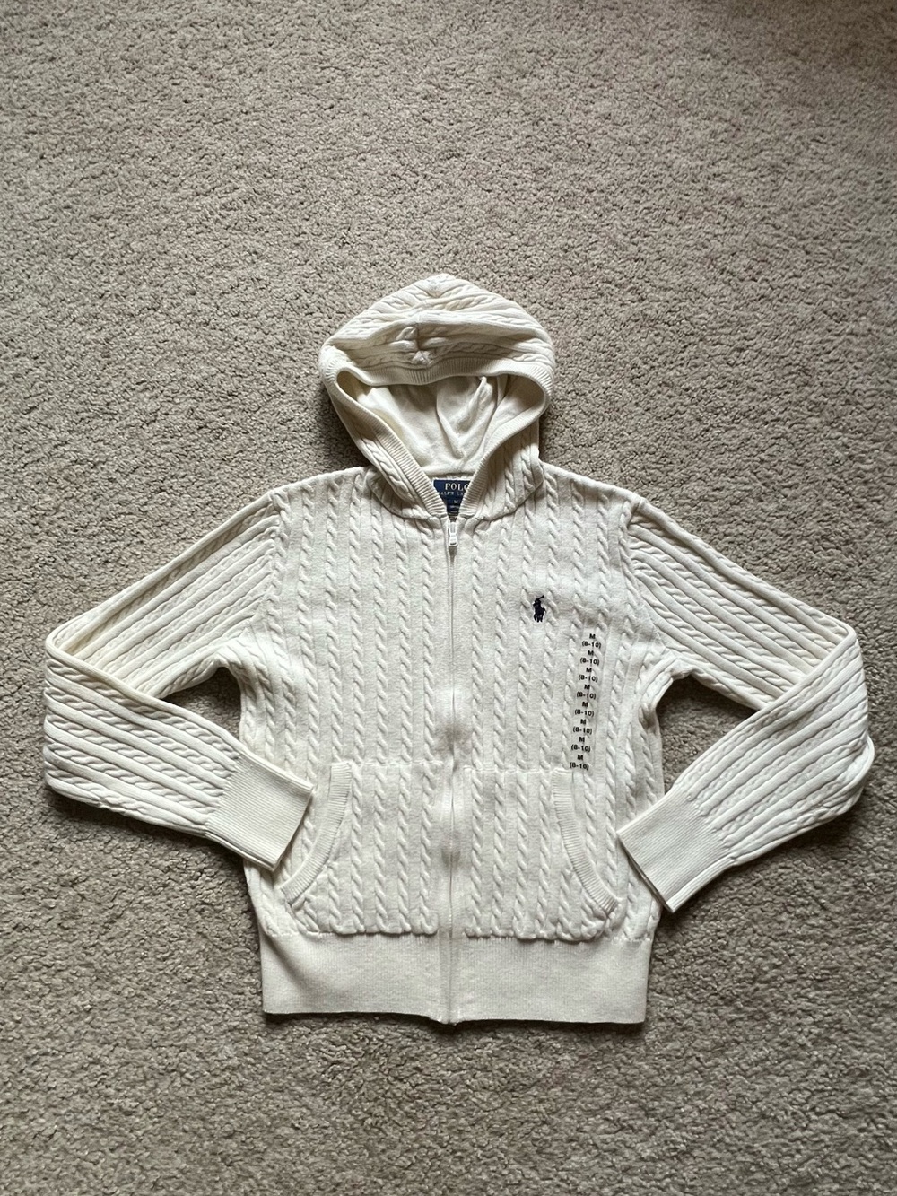 Polo by Ralph Lauren Big Girl Cable-Knit Zip Hoodie size M (8-10)